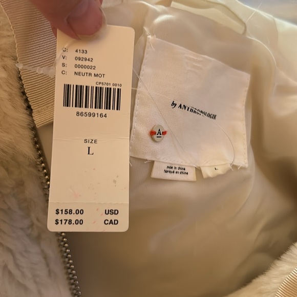 By Anthropologie Cropped Faux Fur Hooded Jacket NWT L - Picture 11 of 13